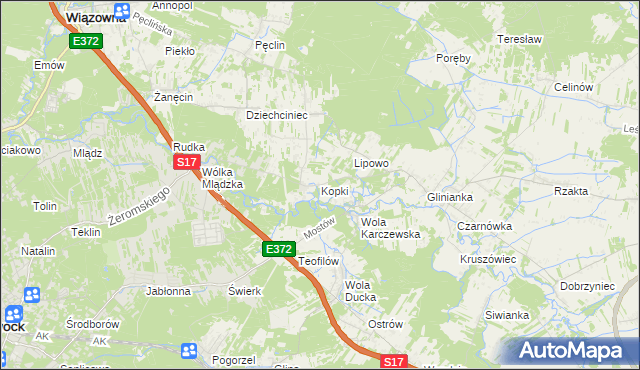 mapa Kopki gmina Wiązowna, Kopki gmina Wiązowna na mapie Targeo