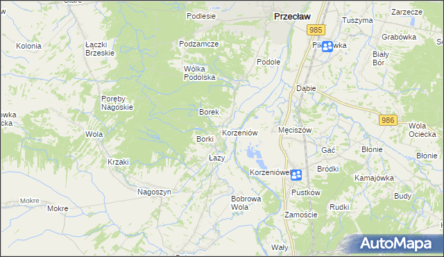 mapa Korzeniów gmina Żyraków, Korzeniów gmina Żyraków na mapie Targeo