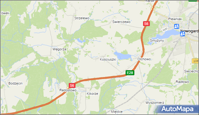 mapa Kościuszki gmina Osina, Kościuszki gmina Osina na mapie Targeo