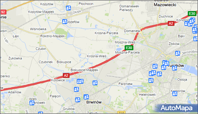 mapa Koszajec gmina Brwinów, Koszajec gmina Brwinów na mapie Targeo