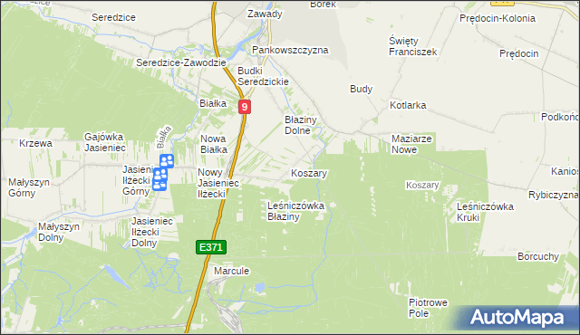 mapa Koszary gmina Iłża, Koszary gmina Iłża na mapie Targeo