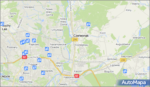 mapa Koziegłowy gmina Czerwonak, Koziegłowy gmina Czerwonak na mapie Targeo
