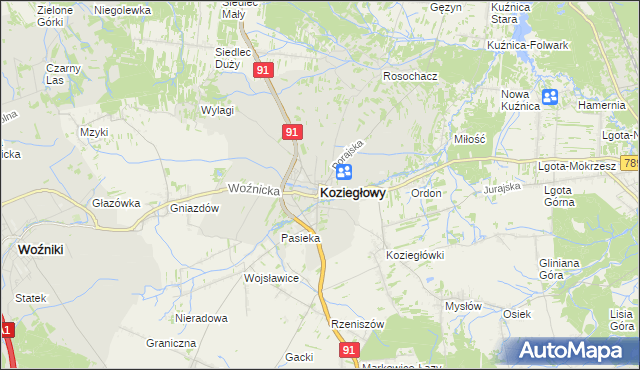 mapa Koziegłowy powiat myszkowski, Koziegłowy powiat myszkowski na mapie Targeo