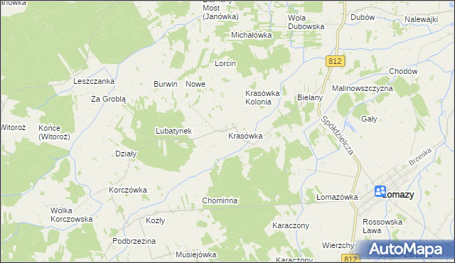 mapa Krasówka gmina Łomazy, Krasówka gmina Łomazy na mapie Targeo