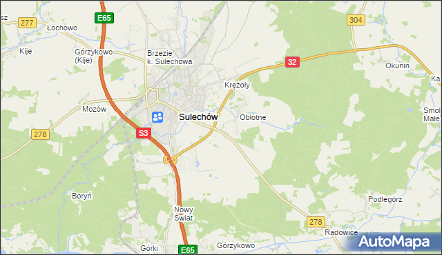 mapa Kruszyna gmina Sulechów, Kruszyna gmina Sulechów na mapie Targeo