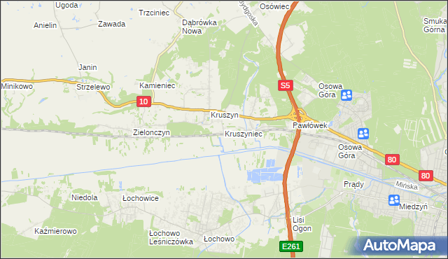 mapa Kruszyniec gmina Sicienko, Kruszyniec gmina Sicienko na mapie Targeo