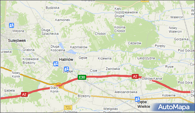 mapa Krzewina gmina Halinów, Krzewina gmina Halinów na mapie Targeo