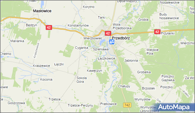 mapa Łączkowice gmina Masłowice, Łączkowice gmina Masłowice na mapie Targeo