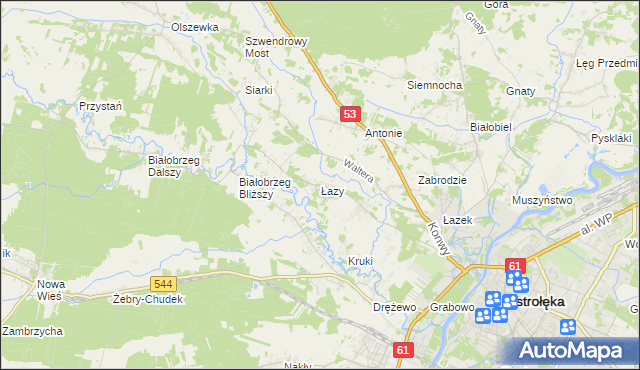 mapa Łazy gmina Olszewo-Borki, Łazy gmina Olszewo-Borki na mapie Targeo