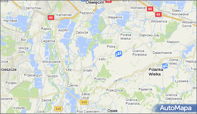mapa Łazy gmina Oświęcim, Łazy gmina Oświęcim na mapie Targeo