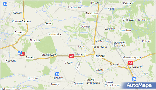 mapa Łazy gmina Rudniki, Łazy gmina Rudniki na mapie Targeo