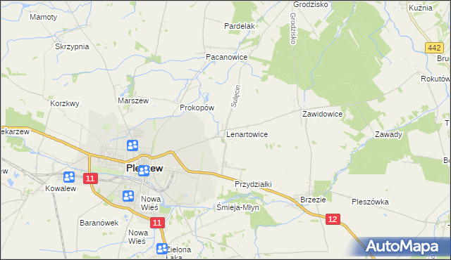 mapa Lenartowice gmina Pleszew, Lenartowice gmina Pleszew na mapie Targeo
