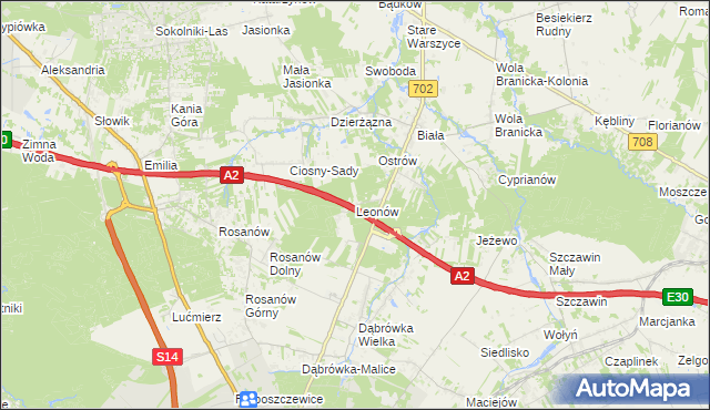 mapa Leonów gmina Zgierz, Leonów gmina Zgierz na mapie Targeo