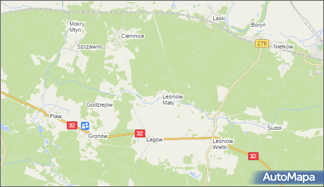 mapa Leśniów Mały, Leśniów Mały na mapie Targeo