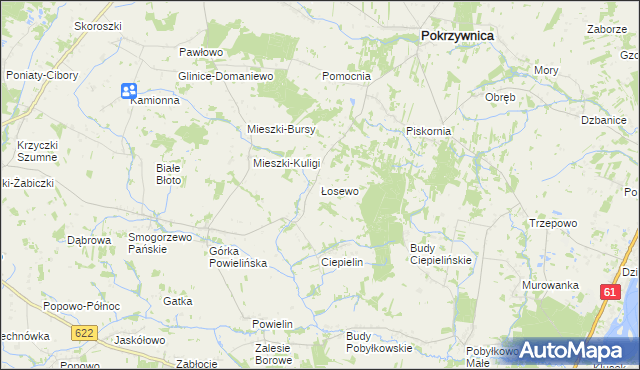 mapa Łosewo gmina Pokrzywnica, Łosewo gmina Pokrzywnica na mapie Targeo