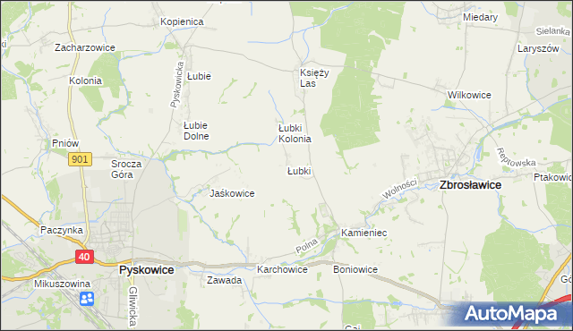 mapa Łubki gmina Zbrosławice, Łubki gmina Zbrosławice na mapie Targeo