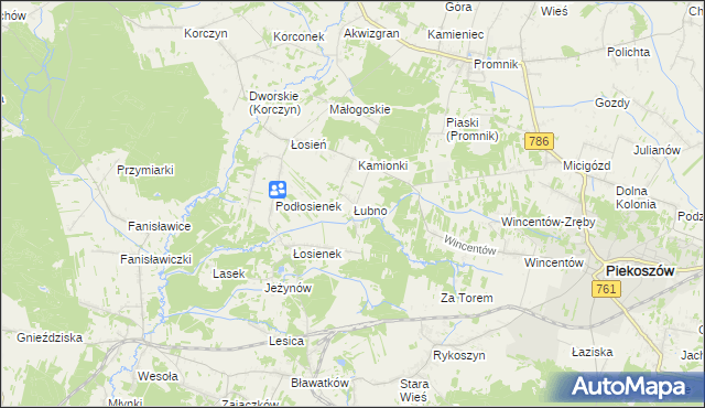 mapa Łubno gmina Piekoszów, Łubno gmina Piekoszów na mapie Targeo