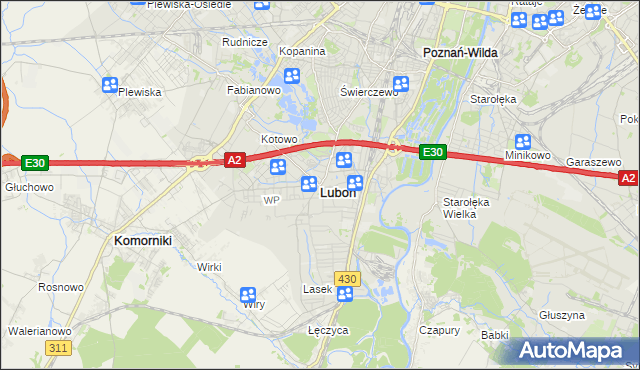 mapa Luboń powiat poznański, Luboń powiat poznański na mapie Targeo