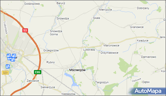 mapa Luboradz gmina Mściwojów, Luboradz gmina Mściwojów na mapie Targeo