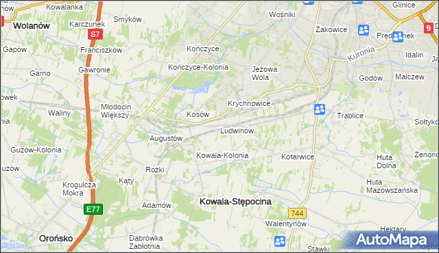 mapa Ludwinów gmina Kowala, Ludwinów gmina Kowala na mapie Targeo