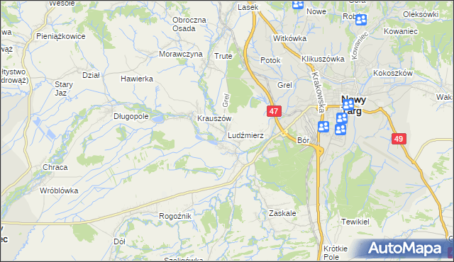 mapa Ludźmierz, Ludźmierz na mapie Targeo