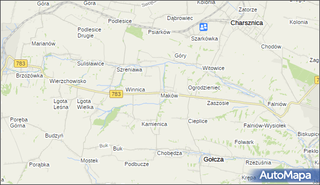mapa Maków gmina Gołcza, Maków gmina Gołcza na mapie Targeo
