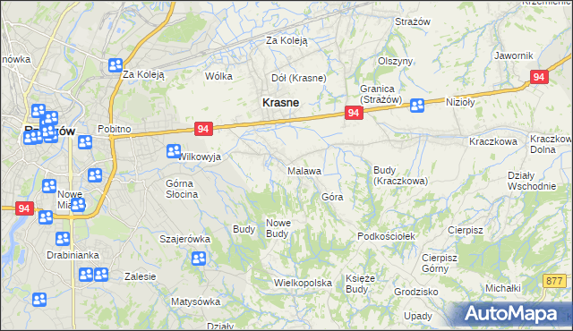 mapa Malawa gmina Krasne, Malawa gmina Krasne na mapie Targeo