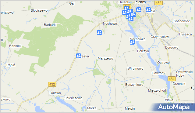 mapa Marszewo gmina Śrem, Marszewo gmina Śrem na mapie Targeo