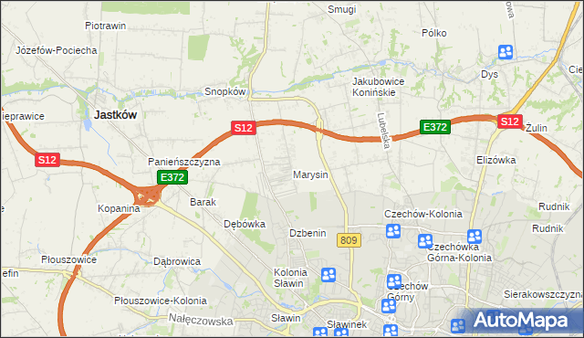 mapa Marysin gmina Jastków, Marysin gmina Jastków na mapie Targeo