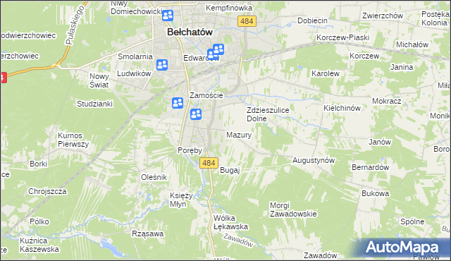 mapa Mazury gmina Bełchatów, Mazury gmina Bełchatów na mapie Targeo