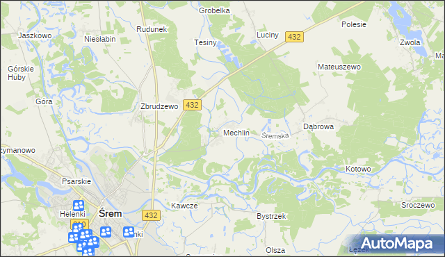 mapa Mechlin gmina Śrem, Mechlin gmina Śrem na mapie Targeo