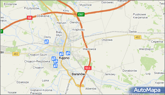 mapa Mianowice gmina Kępno, Mianowice gmina Kępno na mapie Targeo