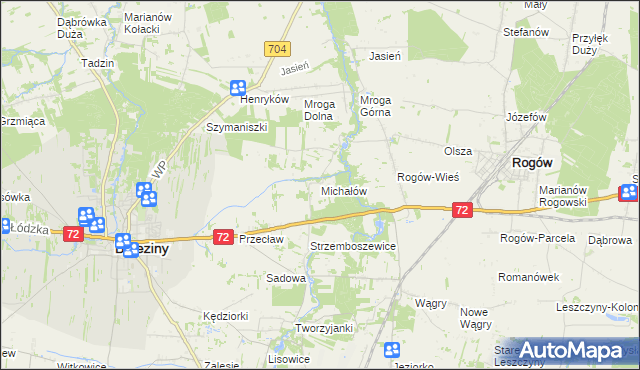 mapa Michałów gmina Brzeziny, Michałów gmina Brzeziny na mapie Targeo