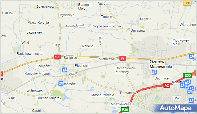 mapa Michałówek gmina Ożarów Mazowiecki, Michałówek gmina Ożarów Mazowiecki na mapie Targeo