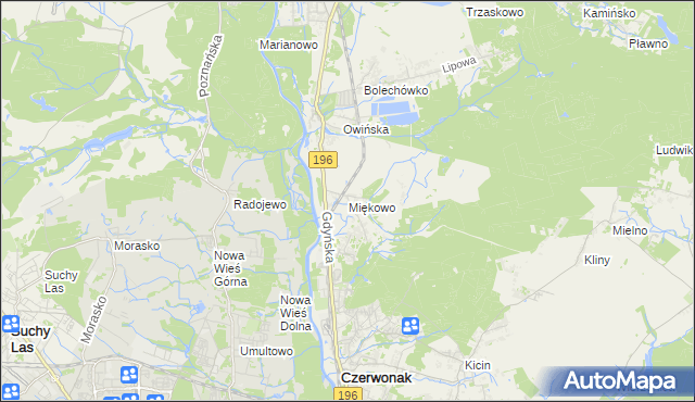 mapa Miękowo gmina Czerwonak, Miękowo gmina Czerwonak na mapie Targeo