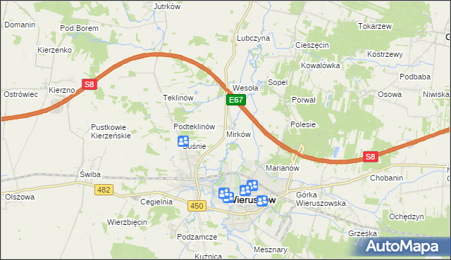 mapa Mirków gmina Wieruszów, Mirków gmina Wieruszów na mapie Targeo