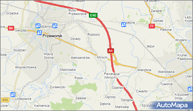 mapa Mirocin, Mirocin na mapie Targeo