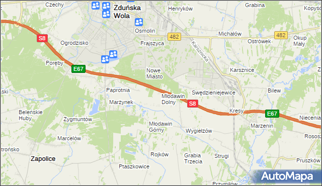 mapa Młodawin Dolny, Młodawin Dolny na mapie Targeo