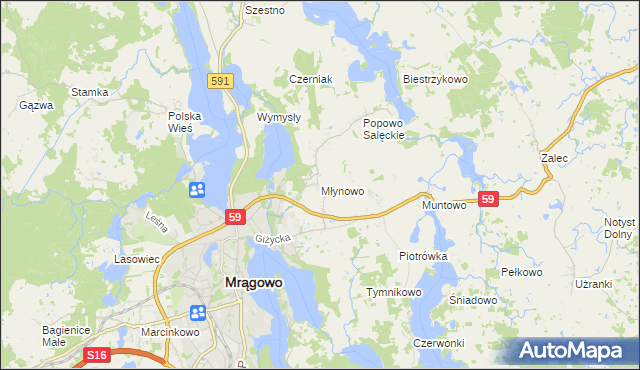 mapa Młynowo gmina Mrągowo, Młynowo gmina Mrągowo na mapie Targeo