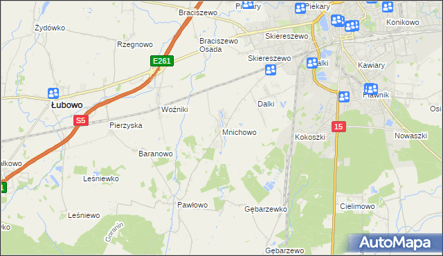 mapa Mnichowo gmina Gniezno, Mnichowo gmina Gniezno na mapie Targeo