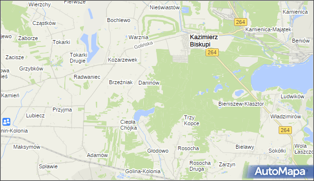 mapa Mokra gmina Kazimierz Biskupi, Mokra gmina Kazimierz Biskupi na mapie Targeo