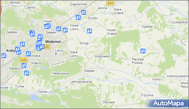 mapa Mostówka gmina Wołomin, Mostówka gmina Wołomin na mapie Targeo