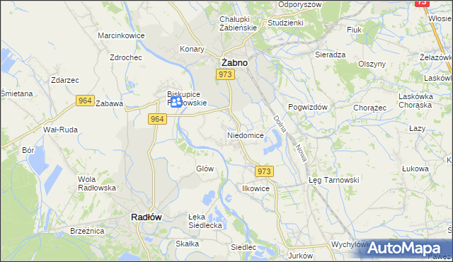 mapa Niedomice, Niedomice na mapie Targeo