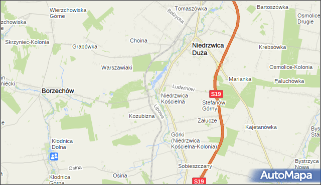 mapa Niedrzwica Kościelna, Niedrzwica Kościelna na mapie Targeo