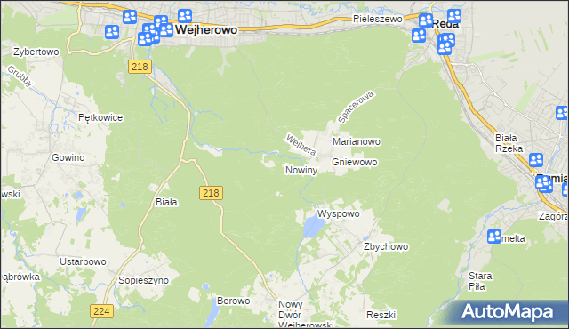 mapa Nowiny gmina Wejherowo, Nowiny gmina Wejherowo na mapie Targeo