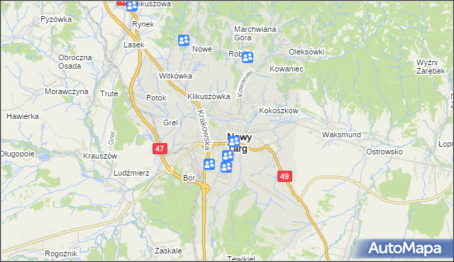 mapa Nowego Targu, Nowy Targ na mapie Targeo