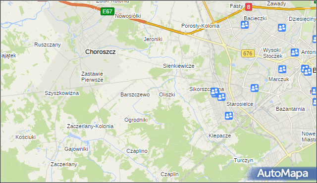 mapa Oliszki gmina Choroszcz, Oliszki gmina Choroszcz na mapie Targeo