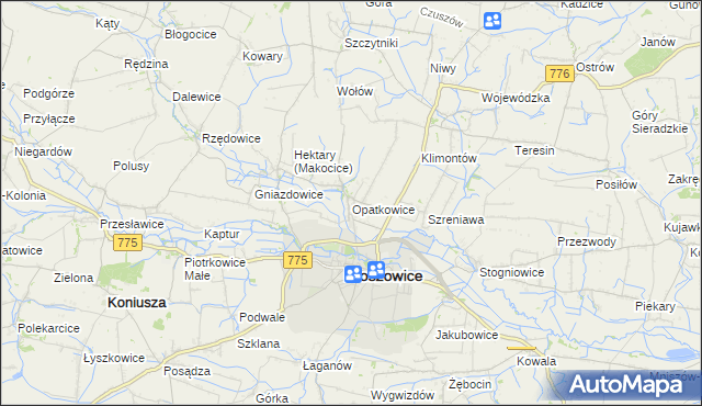 mapa Opatkowice gmina Proszowice, Opatkowice gmina Proszowice na mapie Targeo