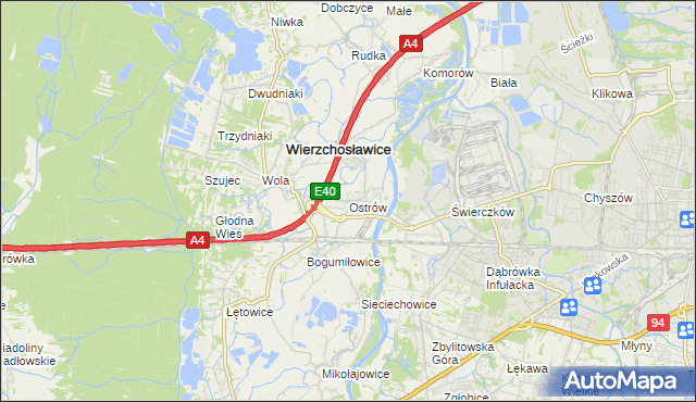 mapa Ostrów gmina Wierzchosławice, Ostrów gmina Wierzchosławice na mapie Targeo