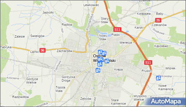 mapa Ostrów Wielkopolski, Ostrów Wielkopolski na mapie Targeo